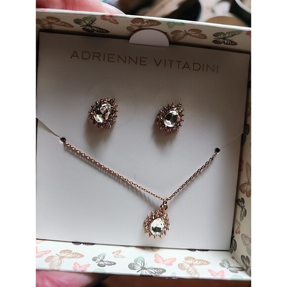ADRIENNE VITTADINI Necklace Earring Set CZ Rose/gold- Colored NIB - Picture 2 of 13